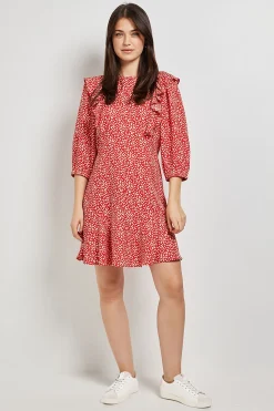 Mini Robe Rouge Imprimée Cœurs Avec Dentelle Et Dos Noué