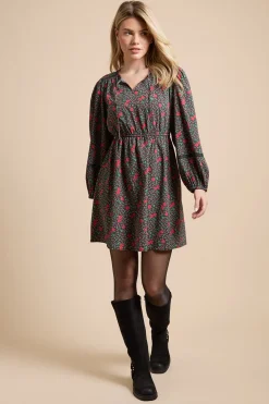 Mini Robe Rouge À Imprimé Roses Avec Empiècement En Dentelle Et Détail Noué