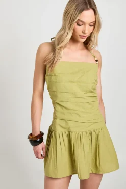 Mini-robe Taille Basse En Lin Avec Perles Petite