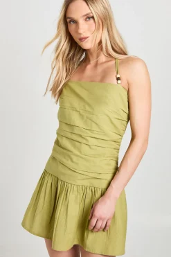 Mini-robe Taille Basse En Lin Avec Perles Petite