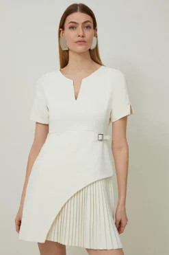 Mini robe Tailored Military Pleat à manches courtes