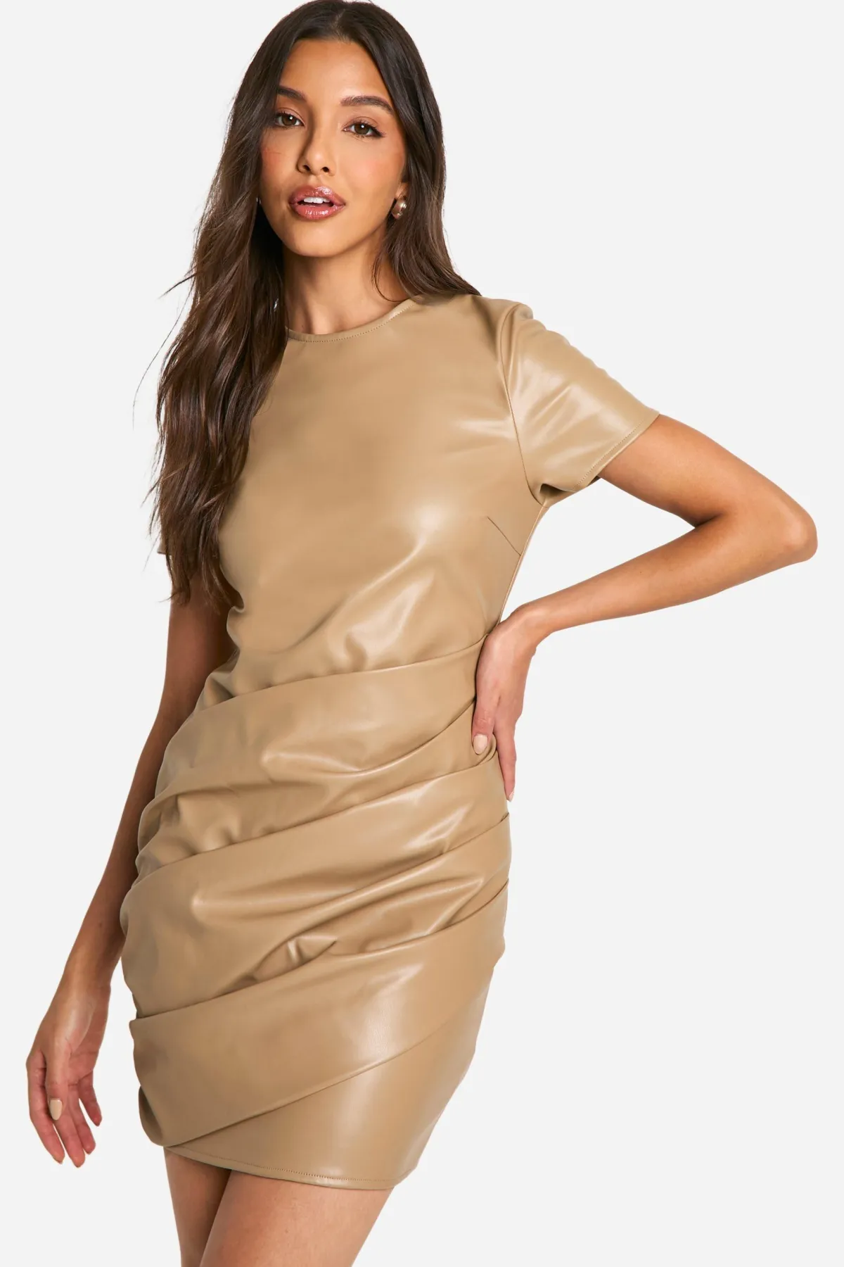 boohoo Mini robe t-shirt en synthétique drapée et à effet plissé<Femme Robes T-Shirt|Robes
