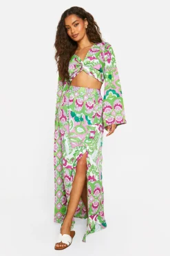 boohoo Mixed Print Split Front Maxi Skirt<Femme Jupes|Jupes
