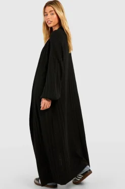 boohoo Mixed Rib Soft Knit Maxi Cardigan<Femme Pulls Et Gilets|Toutes Les Mailles