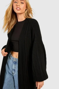 boohoo Mixed Rib Soft Knit Maxi Cardigan<Femme Pulls Et Gilets|Toutes Les Mailles