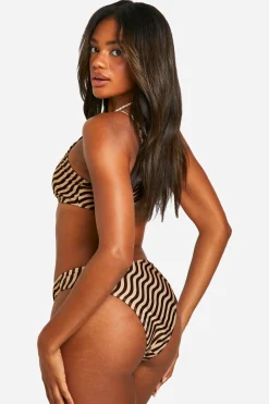Mix & Match Bikini Brief à Imprimé Vague et Jambe Haute