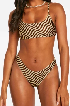 Mix & Match Bikini Brief à Imprimé Vague et Jambe Haute