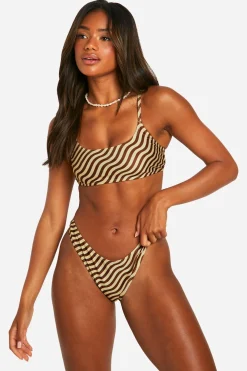 Mix & Match Bikini Brief à Imprimé Vague et Jambe Haute