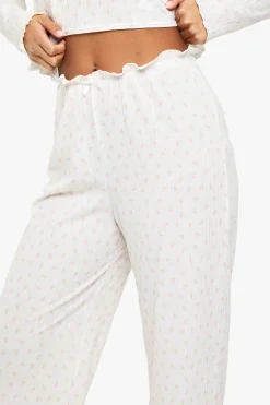 Mix & Match Pantalon de pyjama à imprimé floral, tissu côtelé doux et coupe ample