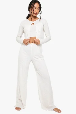 Mix & Match Pantalon de pyjama à imprimé floral, tissu côtelé doux et coupe ample