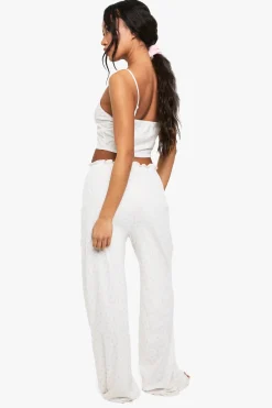 Mix & Match Pantalon de pyjama à imprimé floral, tissu côtelé doux et coupe ample