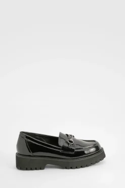 Mocassins À Barre En T En Cuir Verni Coupe Large