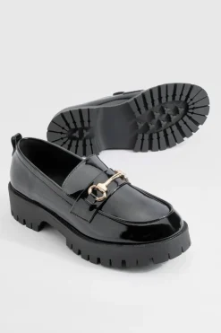 Mocassins À Barre En T Vernis Chunky Coupe Large