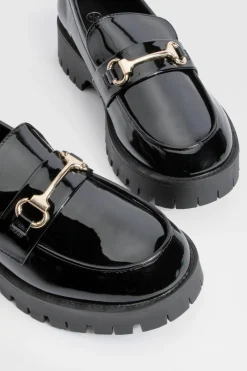 Mocassins À Barre En T Vernis Chunky Coupe Large