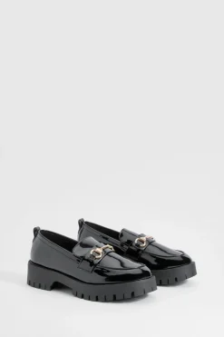 Mocassins À Barre En T Vernis Chunky Coupe Large