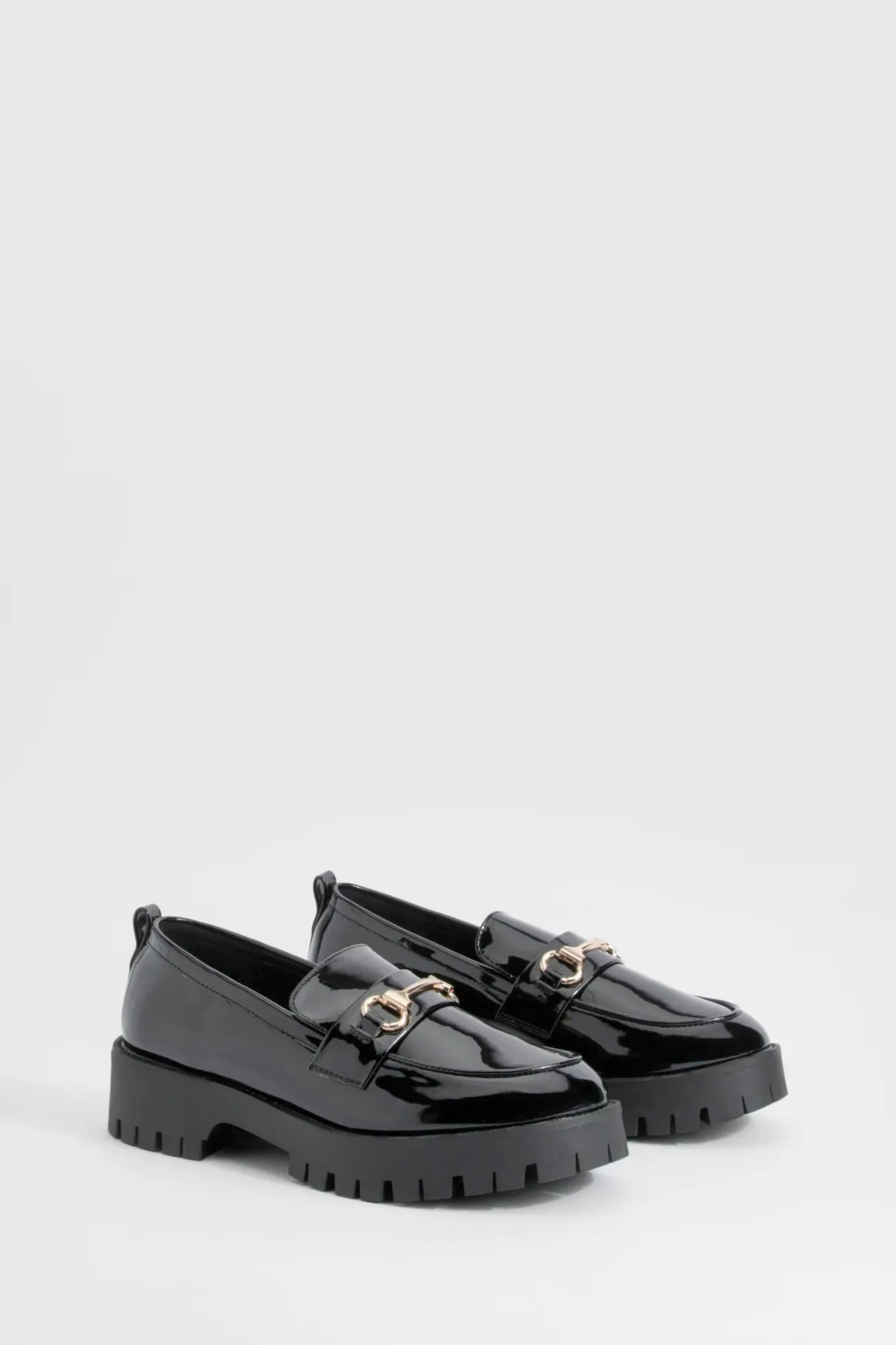Mocassins À Barre En T Vernis Chunky Coupe Large