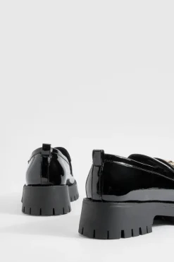 Mocassins À Barre En T Vernis Chunky Coupe Large