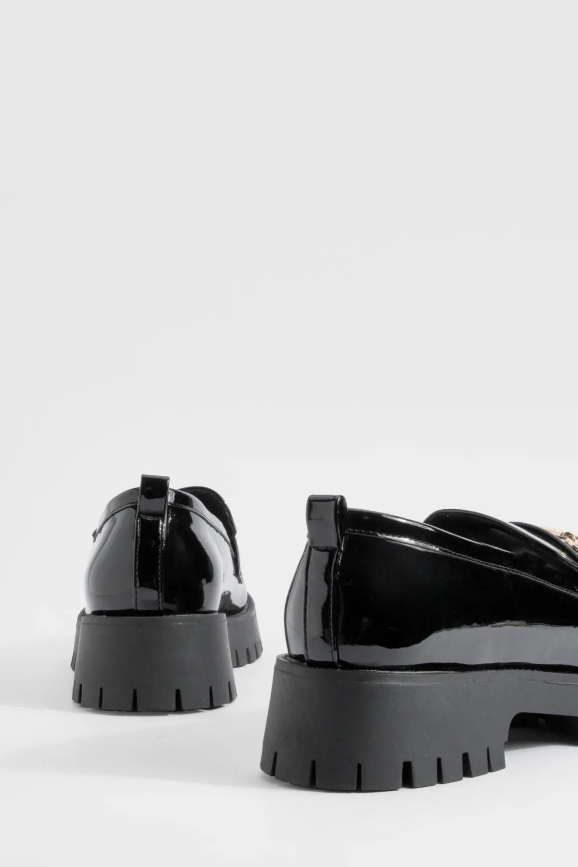 Mocassins À Barre En T Vernis Chunky Coupe Large