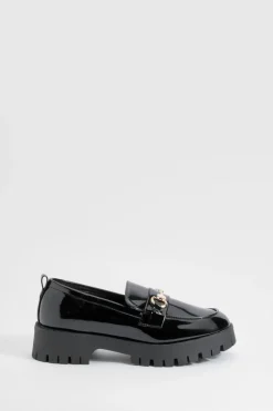 Mocassins À Barre En T Vernis Chunky Coupe Large