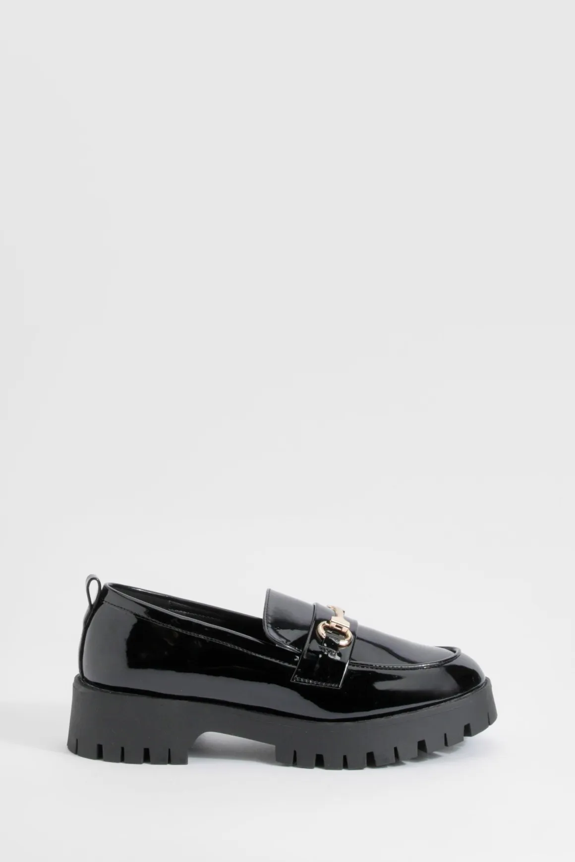 Mocassins À Barre En T Vernis Chunky Coupe Large
