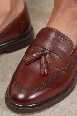 Oasis Mocassins Bunny en Cuir Véritable avec Détails Richelieu et Pompons< Mocassins|Chaussures Plates