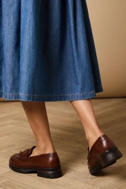Mocassins Chunky Brooke en Cuir Véritable avec Détail Pompon