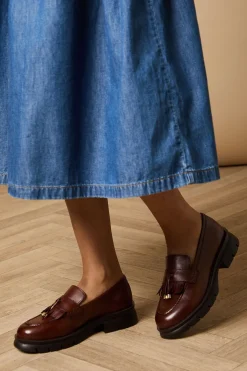 Mocassins Chunky Brooke en Cuir Véritable avec Détail Pompon