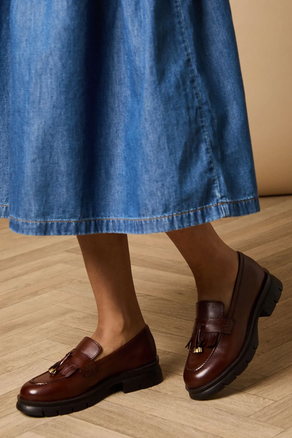 Mocassins Chunky Brooke en Cuir Véritable avec Détail Pompon
