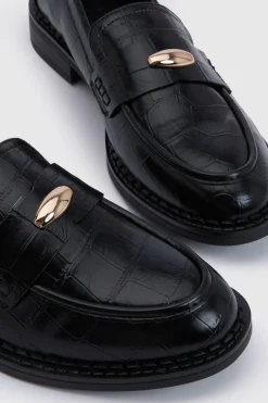 Mocassins Coupe Large À Détails Ornementaux Effet Croco