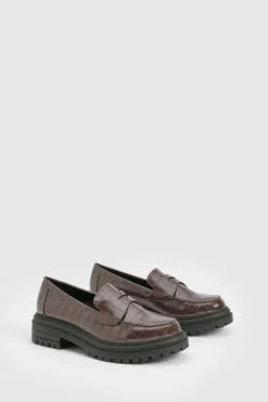 boohoo Mocassins à Détail Sangle Effet Croco Épais< Looks Chocolat|Looks Preppy