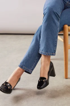 Mocassins à Talon Bloc Haut en synthétiquecuir Verni Lucky Coupe Large