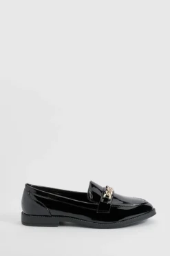 Mocassins Vernis À Chaîne Coupe Large