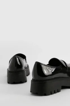 boohoo Mocassins Vernis À Semelle Épaisse Coupe Large< Chaussures De Bureau|Looks De Rentrée