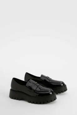 boohoo Mocassins Vernis À Semelle Épaisse Coupe Large< Chaussures De Bureau|Looks De Rentrée