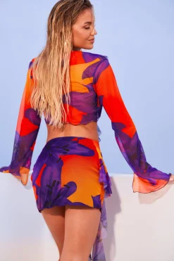 Molly Smith Crop Top Imprimé à Manches Longues Évasées