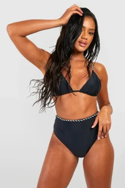 Monochrome Ensemble Bikini Haut Triangle à Détails de Corde & Bas Bikini Taille Haute