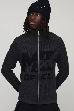 M Star Muscle Fit Pull en maille côtelée, tricoté et zippé