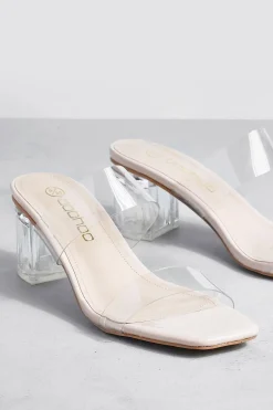 Mule à double bride transparente à talon bas