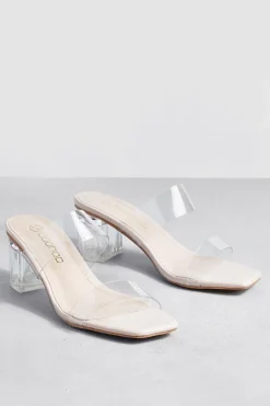 Mule à double bride transparente à talon bas