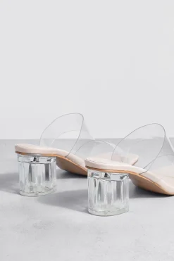 Mule à double bride transparente à talon bas