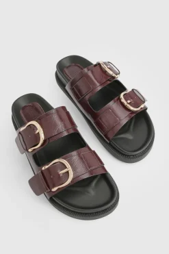 Mules À Double Bride Avec Détail Boucle Dorée En Synthétiquecuir