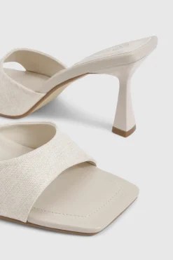Mules en lin rembourrées à talon mi-haut façon chaussette