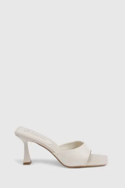 Mules en lin rembourrées à talon mi-haut façon chaussette