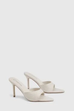 Mules en lin à talon stiletto bas et bout pointu
