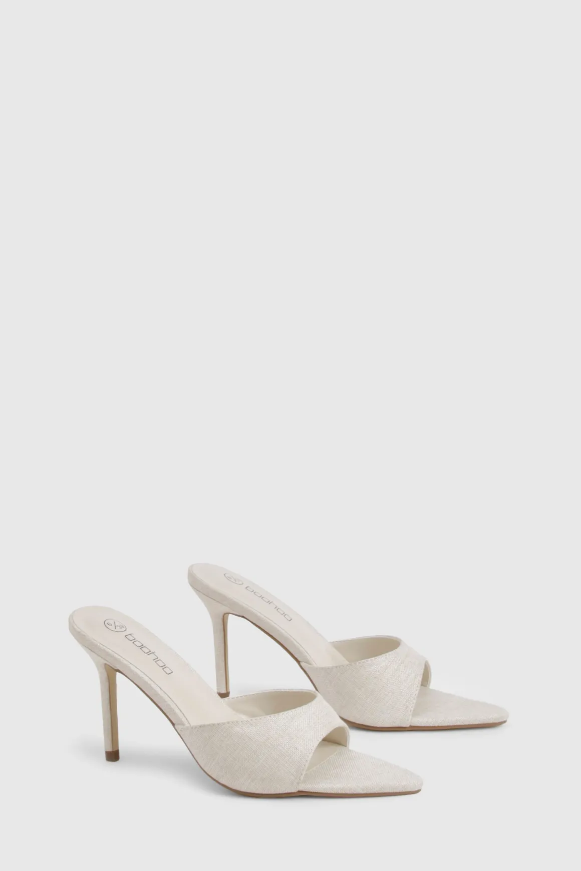 Mules en lin à talon stiletto bas et bout pointu