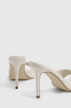 Mules en lin à talon stiletto bas et bout pointu
