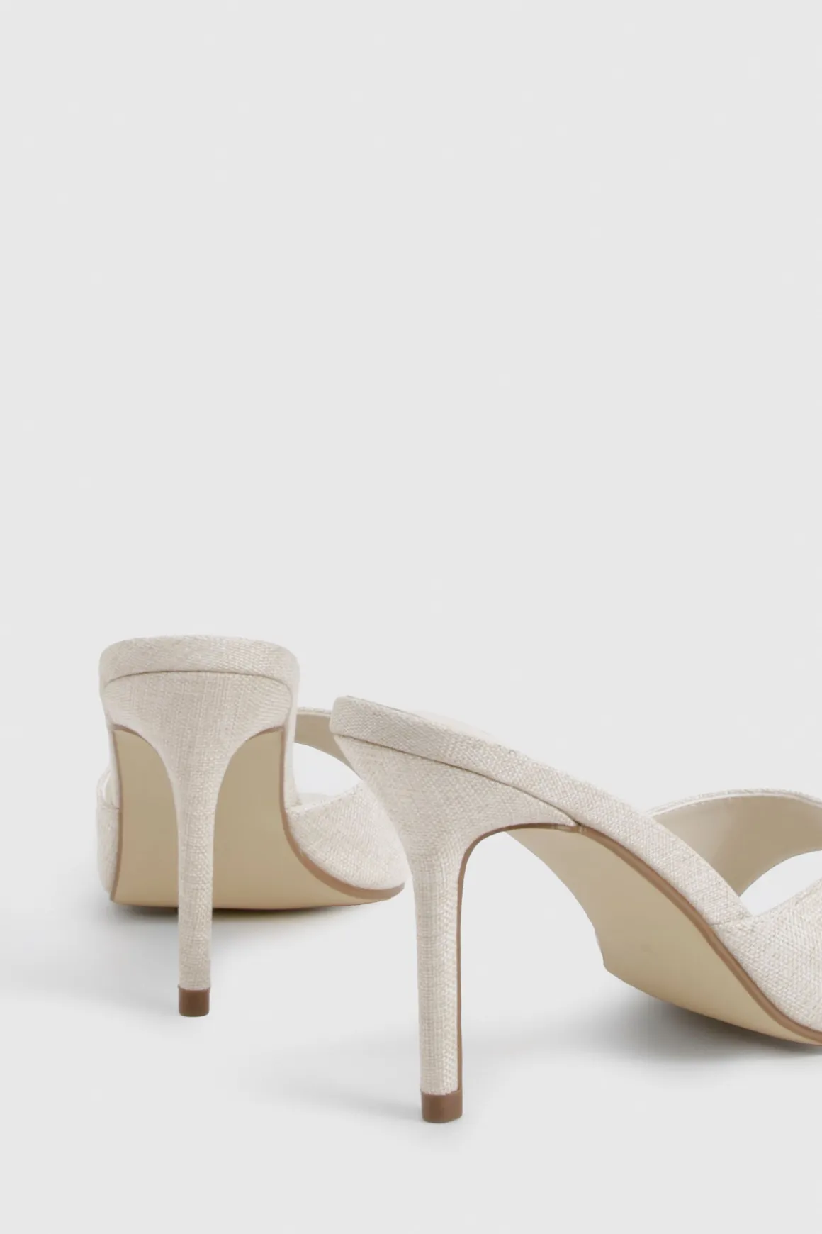 Mules en lin à talon stiletto bas et bout pointu