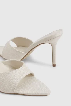 Mules en lin à talon stiletto bas et bout pointu