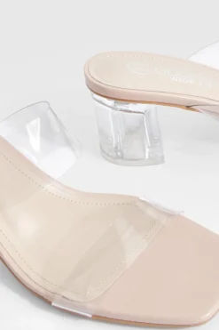 boohoo Mules pour pieds larges à talon bas bloc avec double bride transparente< Chaussures Festives|Chaussures À Talons