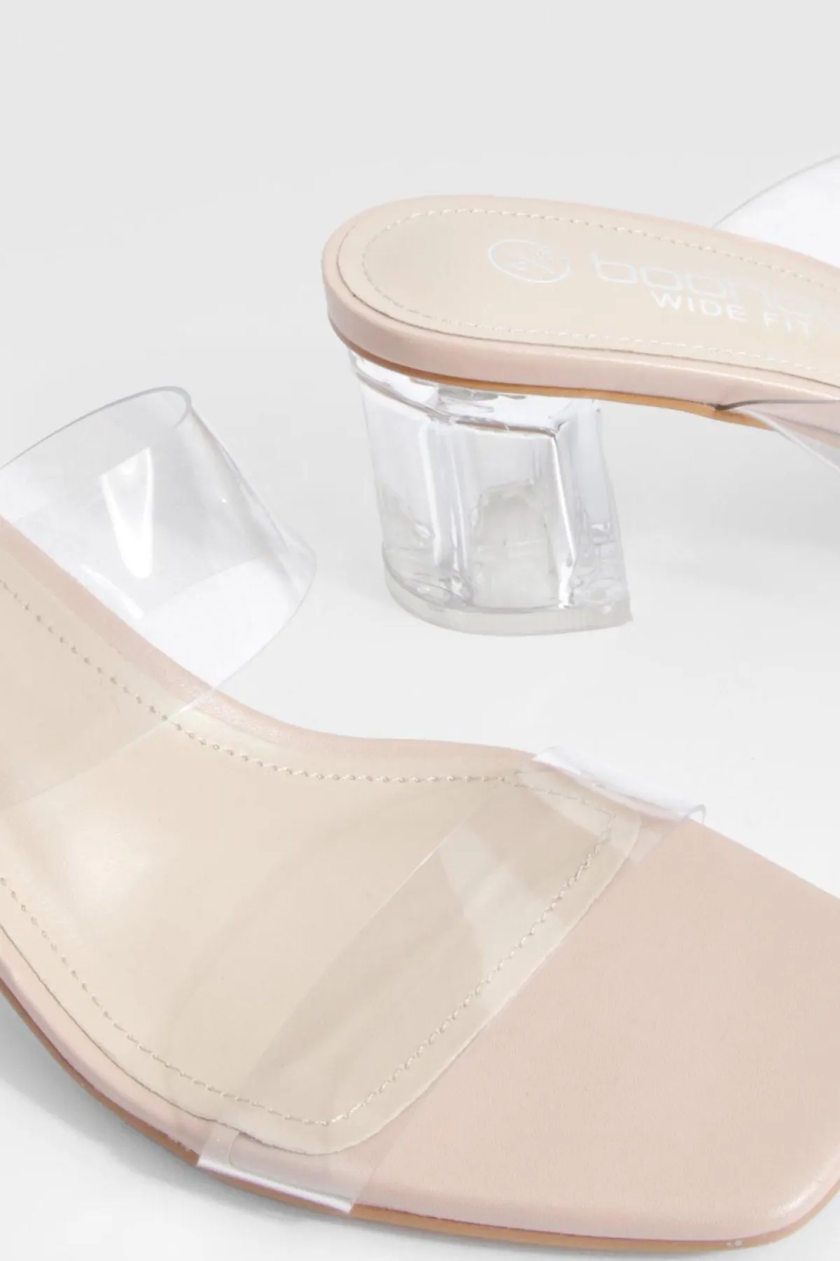 boohoo Mules pour pieds larges à talon bas bloc avec double bride transparente< Chaussures Festives|Chaussures À Talons